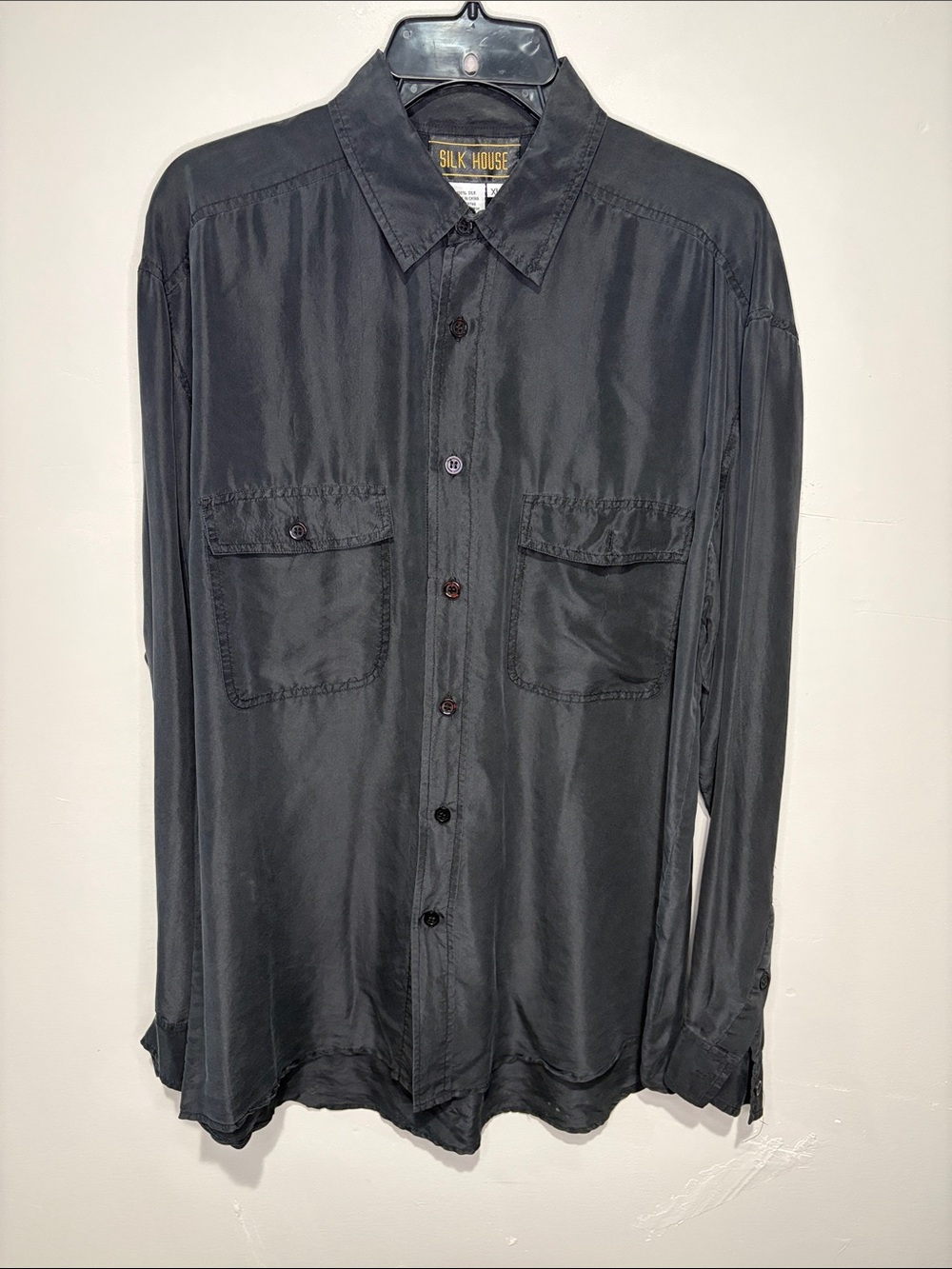 Silk House Black Silk Button-Up Shirt